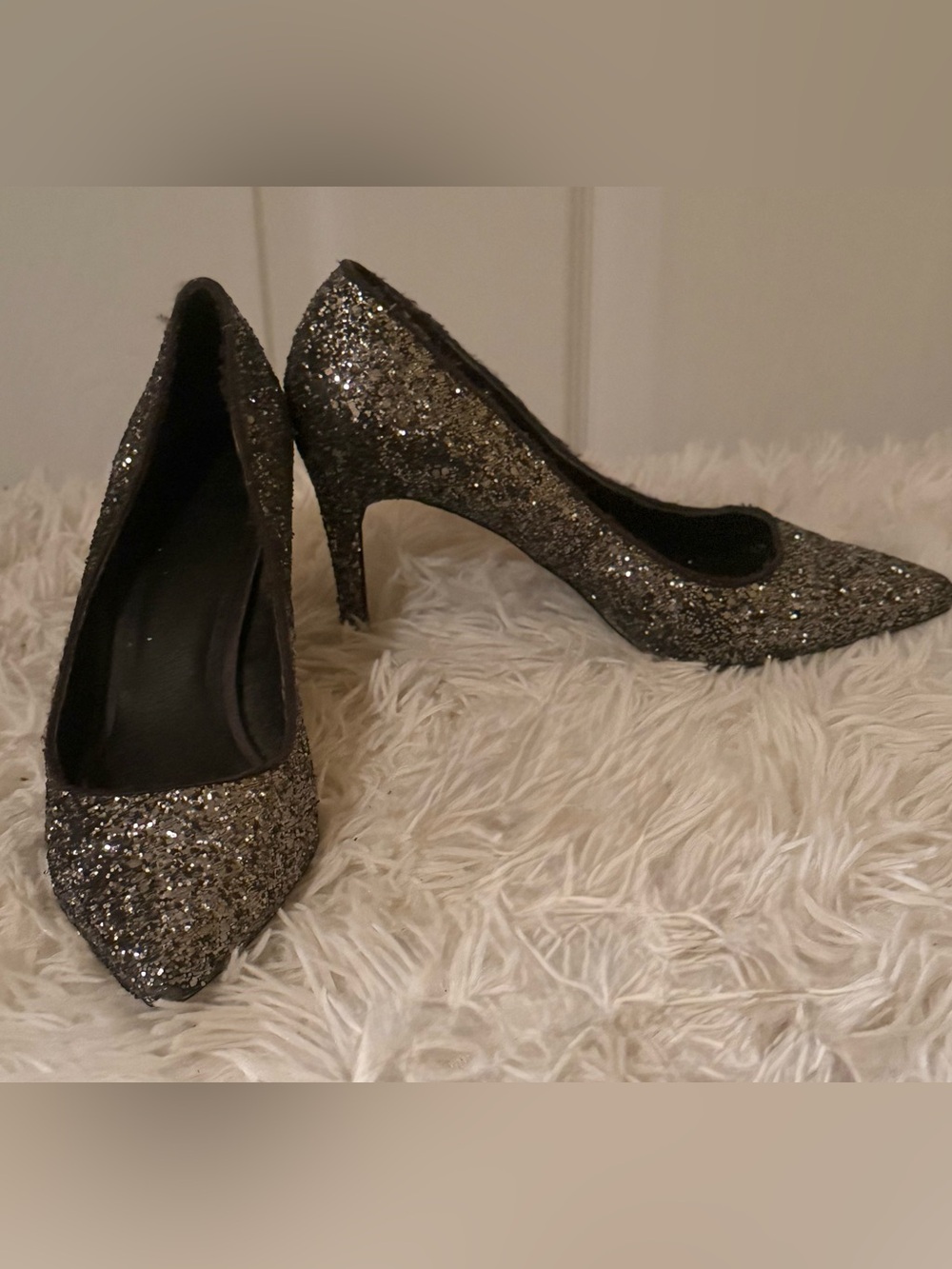 Glitter Stiletto Pumps in Navy and Silver